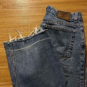 Ralph Lauren Men’s Straight Blue Denim Jeans with Frayed Hem